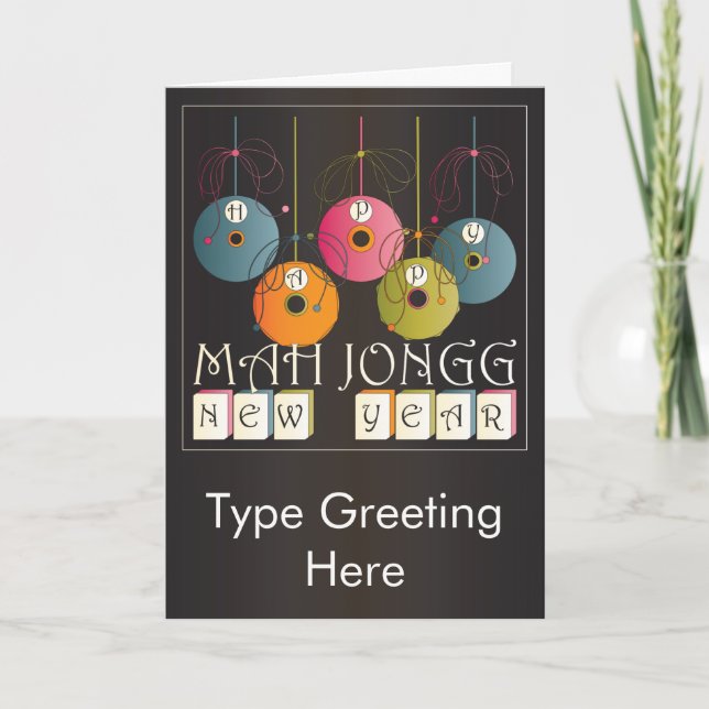 Tarjeta Festiva Mah Jongg Año Nuevo (Anverso)