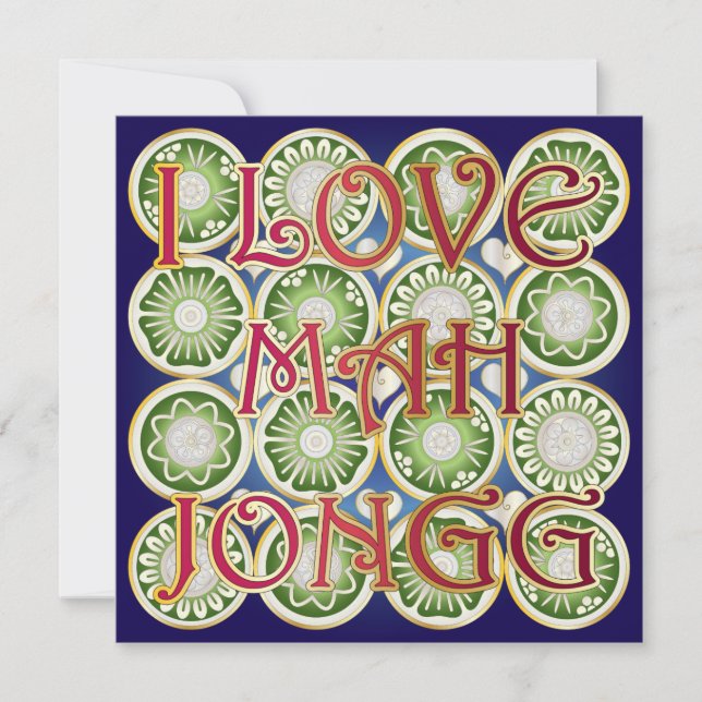 Tarjeta Festiva Mah Jongg Valentine I Love MJ (Anverso)