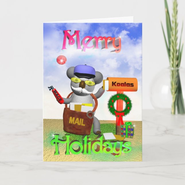 Tarjeta Festiva Mailman Koala Merry Holidays (Anverso)