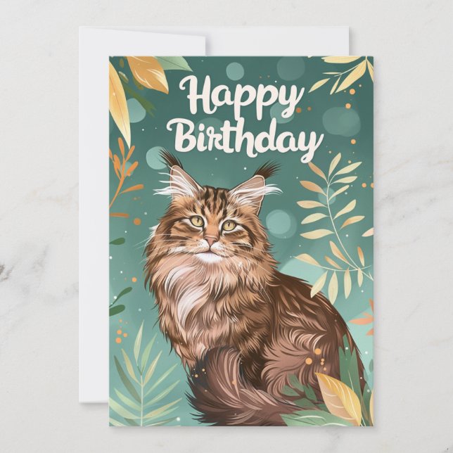 Tarjeta Festiva Maine Coon Happy Birday (Anverso)