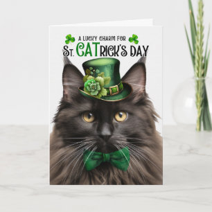 Tarjeta Festiva Maine Coon marrón St CATrick's Day Amuleto de la s
