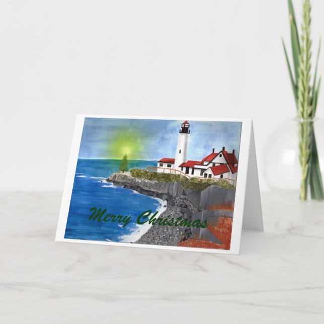 TARJETA FESTIVA MAINE NAVIDADES LIGHTHOUSE (Anverso)