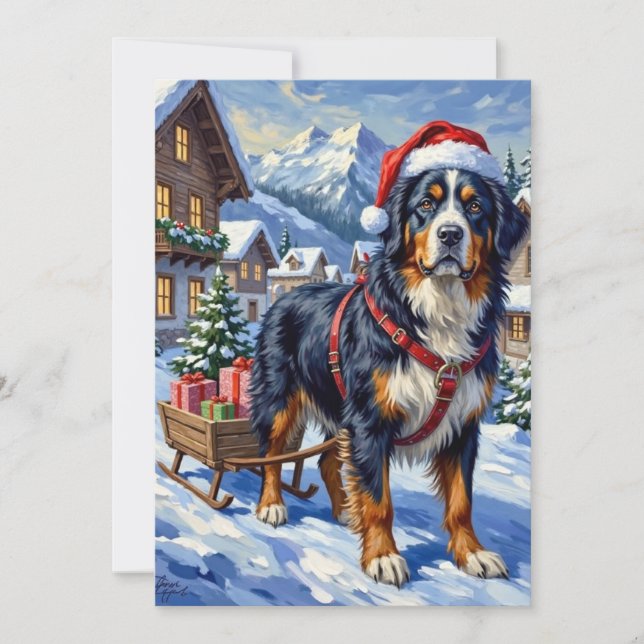 Tarjeta Festiva Majestic Bernese Mountain Dog Alpine Christmas (Anverso)