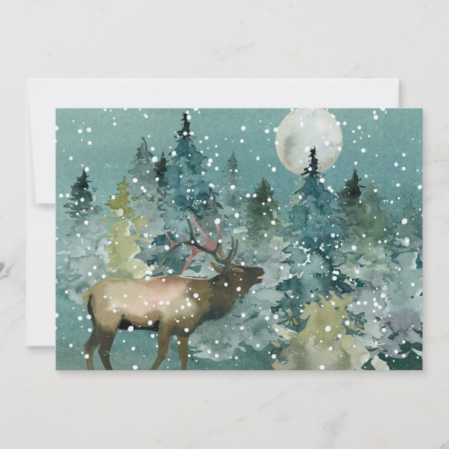 Tarjeta Festiva Majestic Elk Forest Full Moon Snack (Anverso)