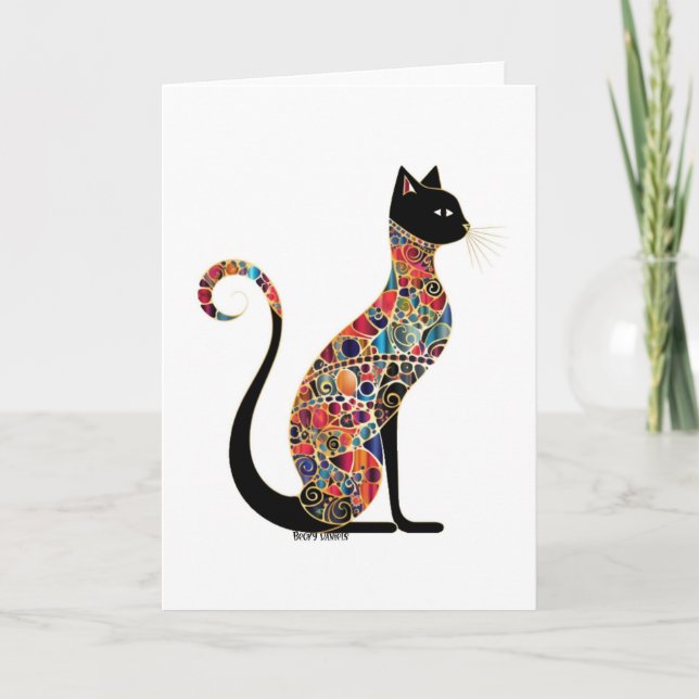 Tarjeta Festiva Majestic Mosaic Feline Cat Lady Card (Anverso)