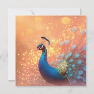 Tarjeta Festiva Majestuoso Pavo Real con Plumaje Vibrante