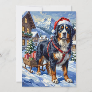 Tarjeta Festiva Majestuoso perro de montaña bernés navideño alpino