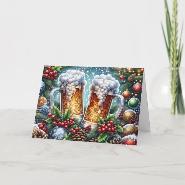 Tarjeta Festiva Making Spirits Bright Beer Mug Holiday Card (Anverso)