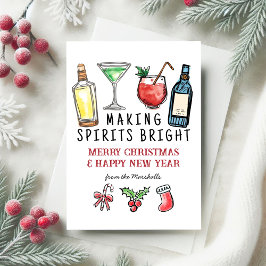 Tarjeta Festiva Making Spirits Bright Cocktails Christmas New Year