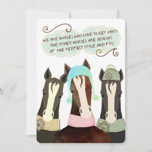 Tarjeta Festiva Mala poesía caballos Navidades tejiendo a mano