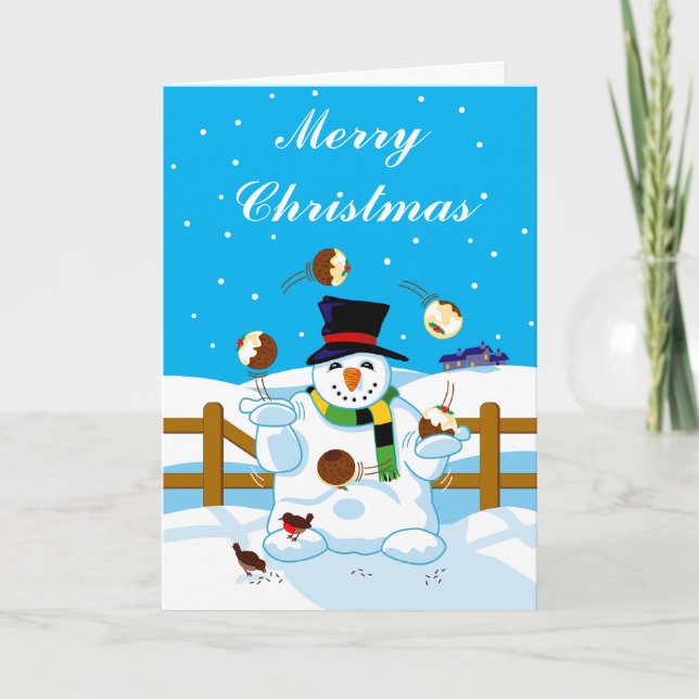 Tarjeta Festiva Malabarista Snowman (Anverso)