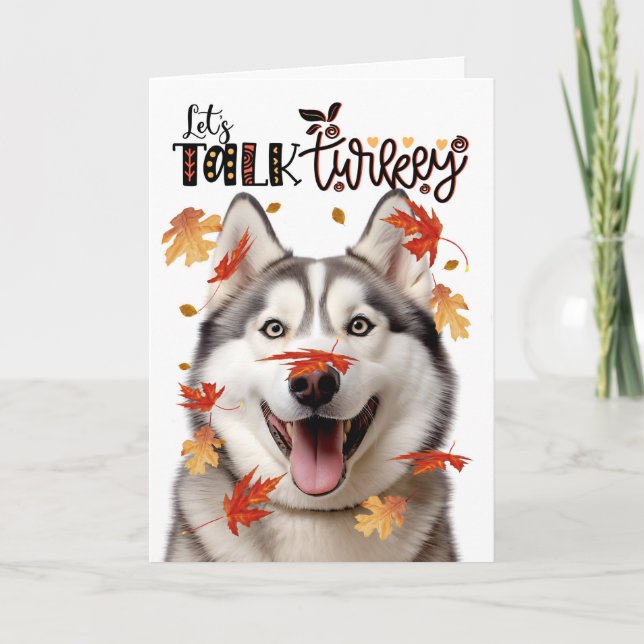 Tarjeta Festiva Malamute Perro de Acción de Gracias hablemos de Tu (Anverso)