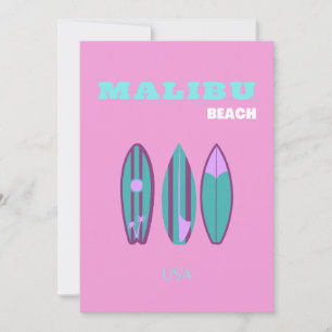 Tarjeta Festiva Malibu, Malibu Beach, California, Preppy, Pink