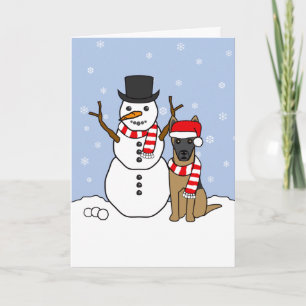 Tarjeta Festiva Malinois y Snowman belgas