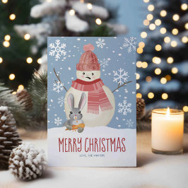 Tarjeta Festiva Malos conejos y graciosos Navidades de Snowman