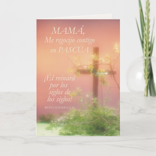 Tarjeta Festiva Mamá, alegría de Pascua, religión con cruz (Anverso)
