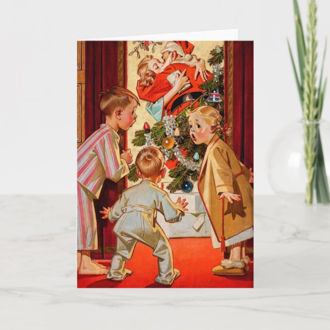Tarjeta Festiva Mamá besa a Santa Claus (Anverso)