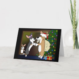 Tarjeta Festiva Mamá besando a Corgi Claus