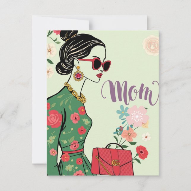 Tarjeta Festiva Mamá de alta moda (Anverso)