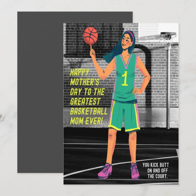 TARJETA FESTIVA MAMÁ DE BALONCESTO MÁS GRANDE DE TODOS LOS MOMENTO (Anverso / Reverso)