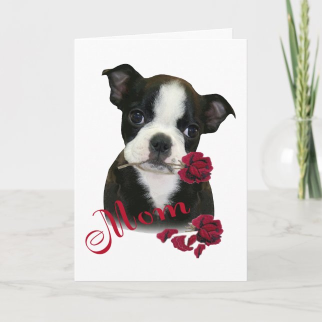Tarjeta Festiva Mamá de Boston Terrier (Anverso)