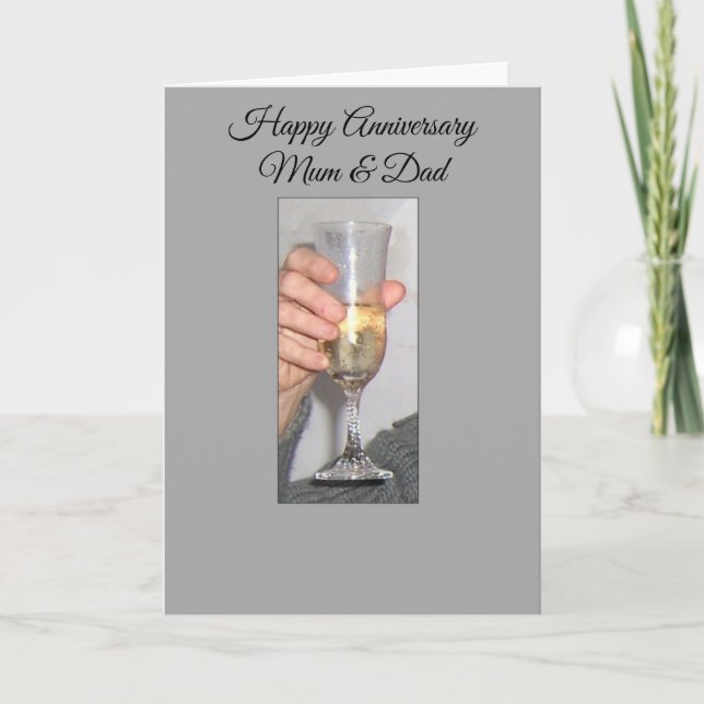 Tarjeta Festiva Mamá De Champagne Y Aniversario Del Boda De Papá (Anverso)
