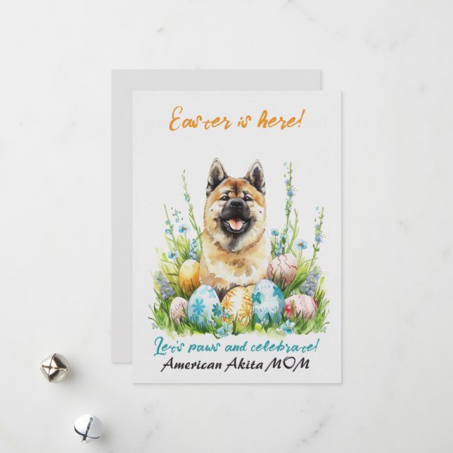 Tarjeta Festiva Mamá de perro de Pascua Akita norteamericana papá (Anverso/Reverso In Situ)