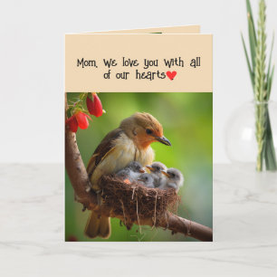 Tarjeta Festiva Mamá: Feliz Día de la Madre, arte de aves amorosas