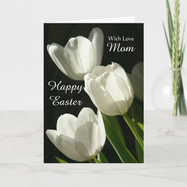 Tarjeta Festiva Mamá / Feliz Pascua - Tulipanes blancos (Anverso)