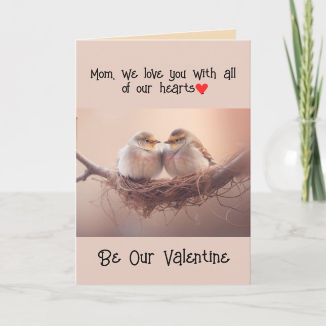 Tarjeta Festiva Mamá Madre El día de San Valentín Lovebirds Arte d (Anverso)