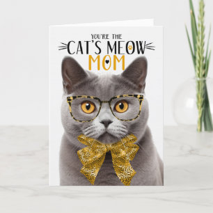 Tarjeta Festiva Mamá Mascota gris británica de Shorthair, gato, en