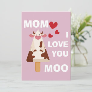 Tarjeta Festiva Mamá te amo Moo Día de la Madre Mamá de cumpleaños