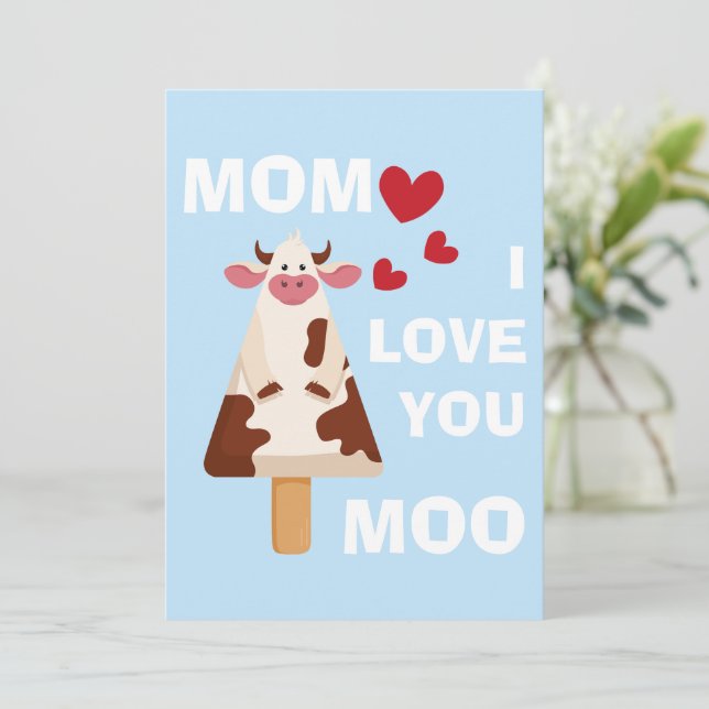 Tarjeta Festiva Mamá te quiero Moo Día de la Madre Cumpleaños Mamá (Anverso de pie)