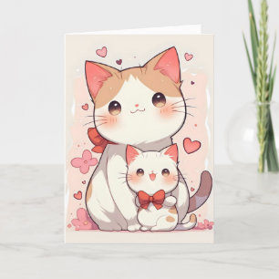 Tarjeta Festiva Mamá y anime infantil de gatos curados