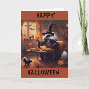 Tarjeta Festiva Mamá y bebé zorrillo noche de Halloween