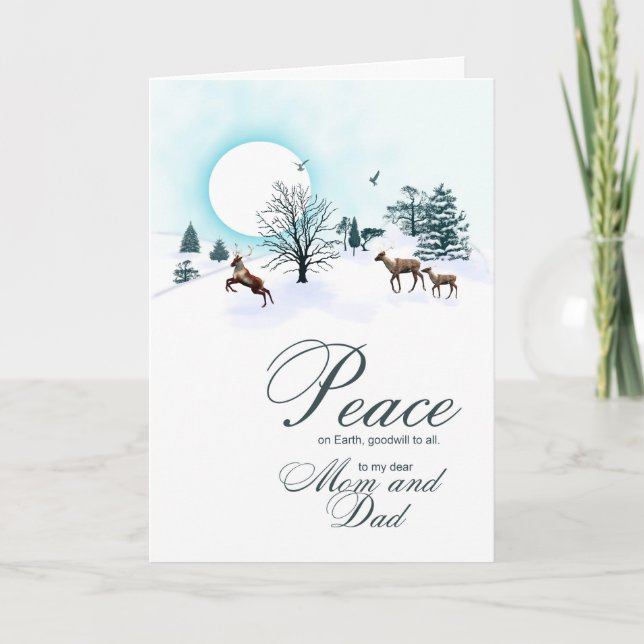 Tarjeta Festiva Mamá y papá, Navidades con renos (Anverso)