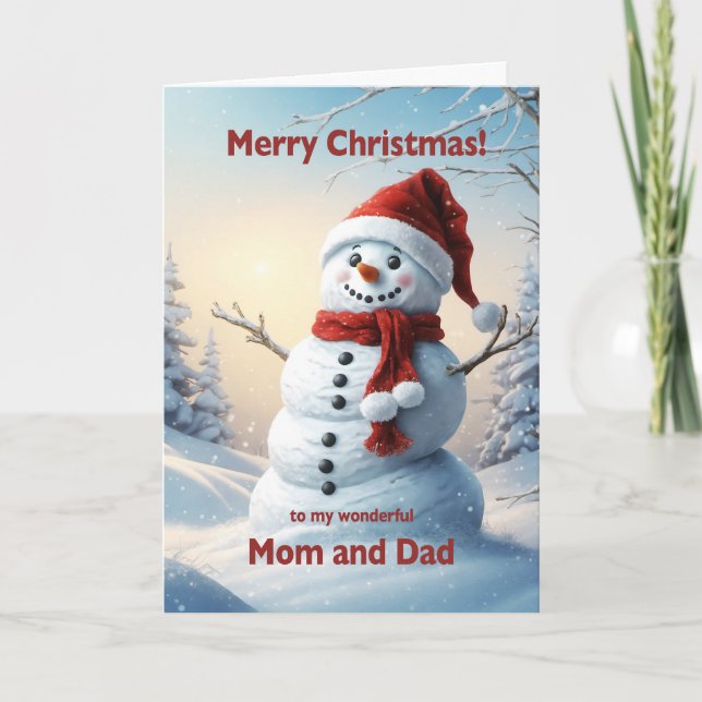 Tarjeta Festiva Mamá y papá Navidades Snowman (Anverso)