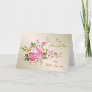 Tarjeta Festiva Mamá y papá rosados del aniversario de boda de los