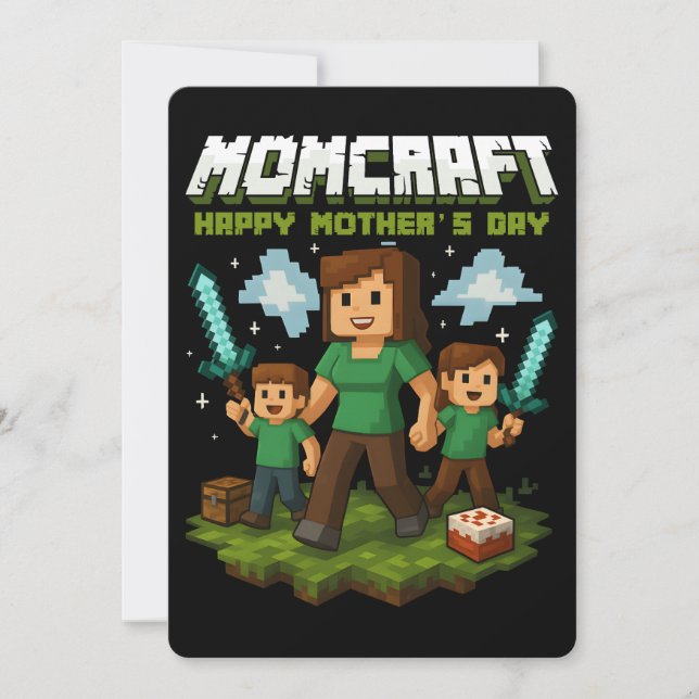 Tarjeta Festiva Mamcraft Feliz Día de la Madre Mamá Gamer Divertid (Anverso)