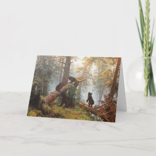Tarjeta Festiva Mañana en un bosque del pino