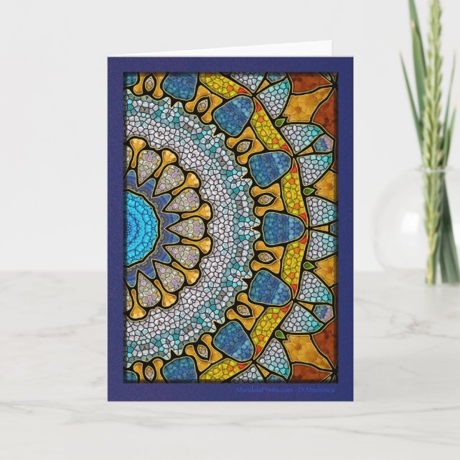 Tarjeta Festiva Mandala azul y amarillo digital (Anverso)