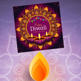 Tarjeta Festiva Mandala color morado de bonito Diya Feliz Diwali