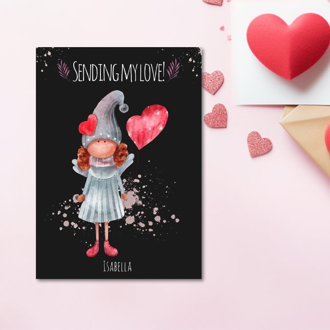Tarjeta Festiva Mandando mi amor a la acuarela Lady Gnome Valentin (Subido por el creador)