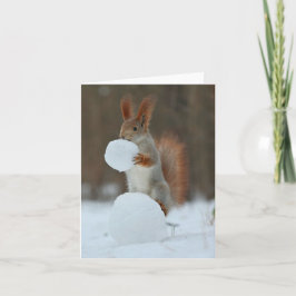 Tarjeta Festiva Manejo de ardillas y baloncesto de nieve