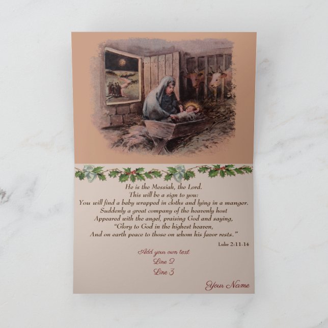 Tarjeta Festiva Manger Scene Christian Card (Interior)