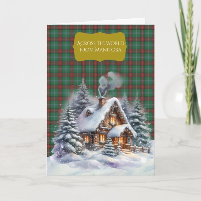 Tarjeta Festiva Manitoba Provincial Tartan Across World Christmas (Anverso)