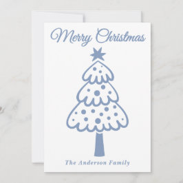 Tarjeta Festiva Mano azul agitada y caprichosa dibuja árbol de Nav