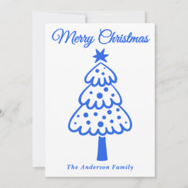 Tarjeta Festiva Mano azul real y caprichosa dibuja árbol de Navida