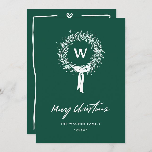 Tarjeta Festiva Mano caprichosa dibujó doodle Wreath Navidades Fot (Anverso / Reverso)