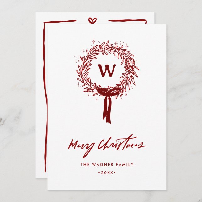 Tarjeta Festiva Mano caprichosa dibujó doodle Wreath Navidades Fot (Anverso / Reverso)
